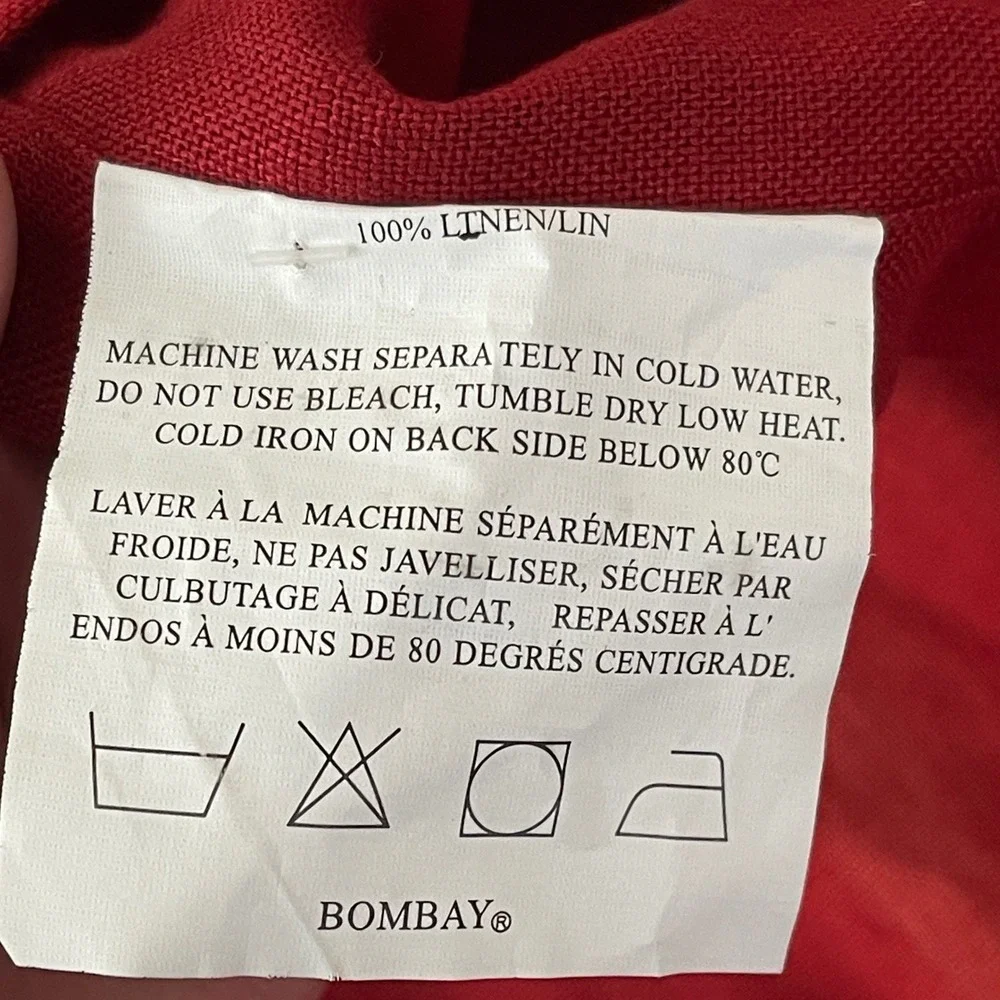 Bombay Bath‎ 100% Linen Shower Curtain Panel Red Grommets VTG